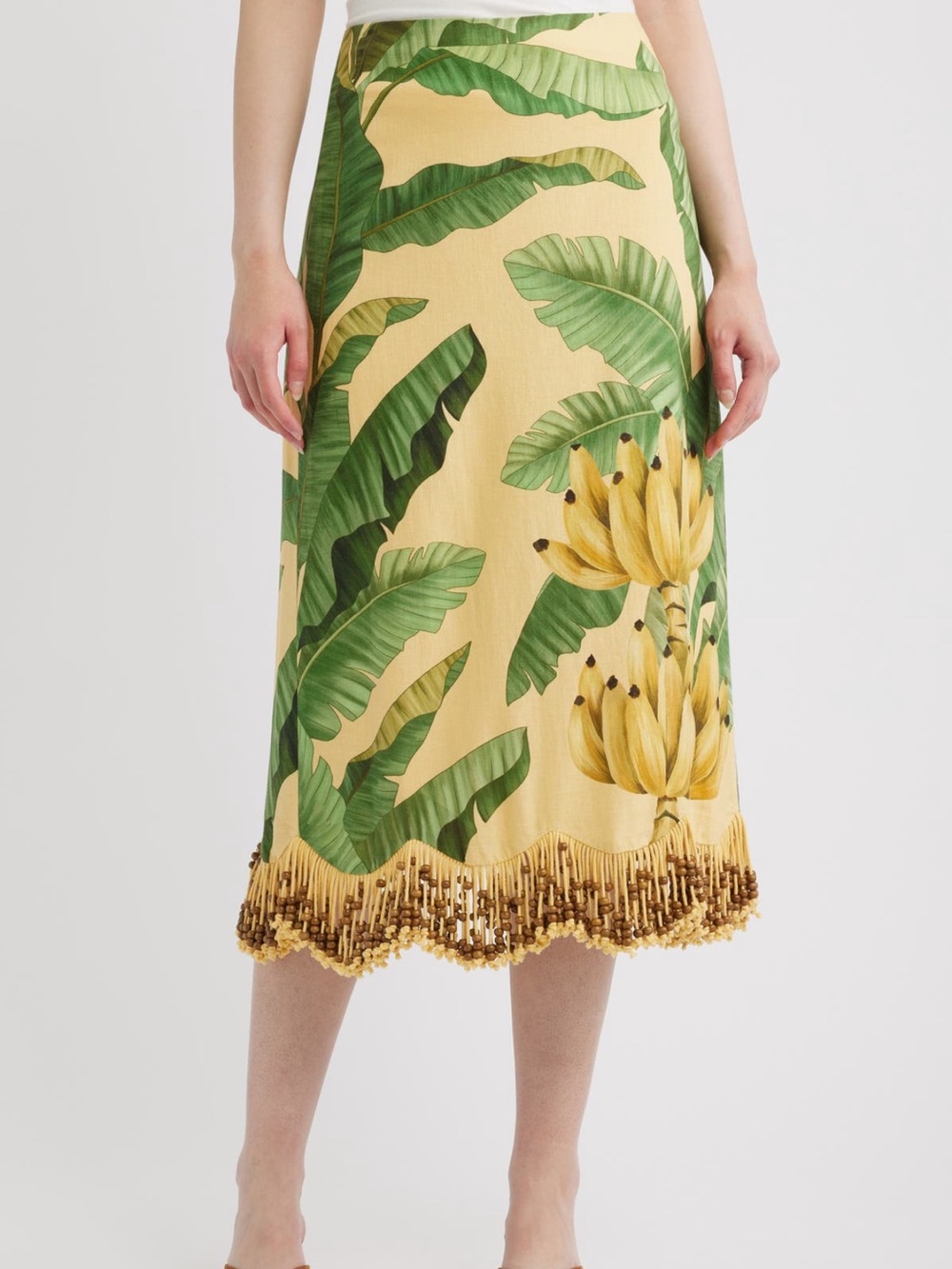 NWT FARM Rio Botanical Fruit Print Beaded
Fringe Midi Skirt Sz S - Picture 2 of 8